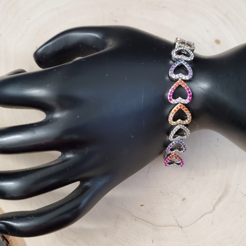 Sterling Silver 925 Multi Sapphire Heart link Bracelet